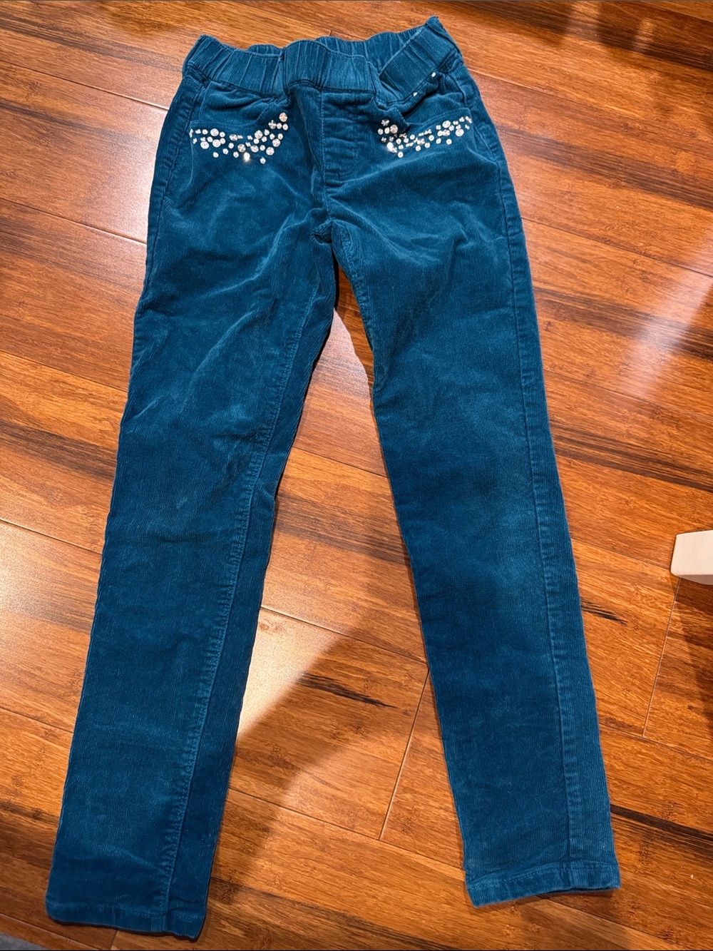 Gymboree Teal Corduroy Skinny Jeans with Pocket Sequin Accents